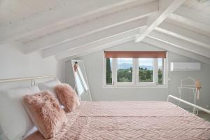 een slaapkamer met een groot bed en een raam bij Summer Moments Pool Villa in Evropoúloi
