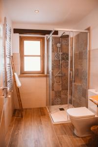 a bathroom with a shower and a toilet at El Riveru - Astur Casas Rurales in Balmori