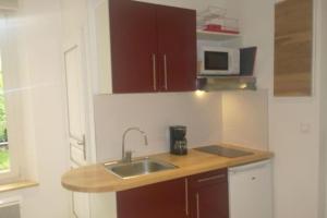 a kitchen with a sink and a microwave at Entre ville et jardins in Sainte-Savine