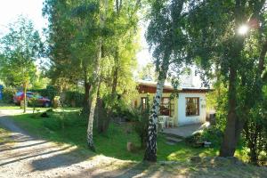 a house in the middle of a yard with trees at Cabañas del Faldeo Titos in El Bolsón