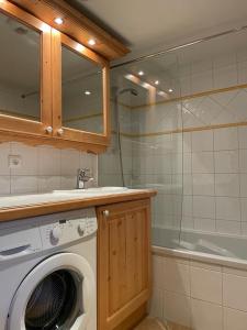 a washing machine in a bathroom with a shower at M3 in Le Grand-Bornand