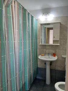 een badkamer met een wastafel en een douchegordijn bij Hermoso departamento con parrillero. Zona Centro in Rosario