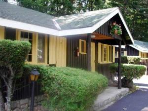 een huis met een veranda met een bloembak bij Amber Lantern Efficiency Cottage in Lake George