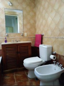 uma casa de banho com um WC, um lavatório e um espelho. em Verónica Ciudad Mendoza em Mendoza