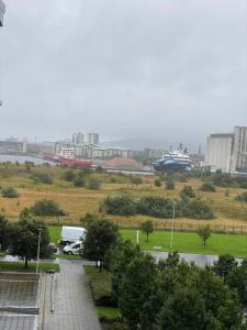 a view of a park with a city in the background at Britannia Apartments in Edinburgh