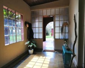 a hallway of a house with a door and a plant at Los Pinos, cálida casa de campo en Tomas Jofre in T. Yofré