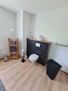 ein Bad mit WC und Holzboden in der Unterkunft Ferienhaus Birute in Bernkastel-Kues + 37 Fotos