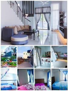 un collage de fotos de una sala de estar en Kuala Selangor Botanic 4R3B Homestay 15pax en Kuala Selangor