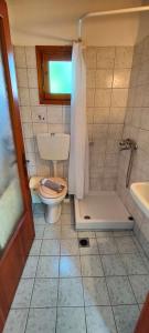 La petite salle de bains est pourvue de toilettes et d'un lavabo. dans l'établissement Stella House, à Theológos