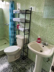 a bathroom with a toilet and a sink at Playa El Obipo C La Marea building La Libertad in La Libertad