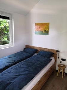 1 Schlafzimmer mit 2 Betten und einem Fenster in der Unterkunft Huisje Bloemendal in Balkbrug