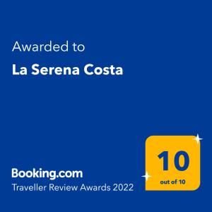 Sertifikat, penghargaan, tanda, atau dokumen yang dipajang di La Serena Costa