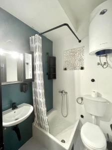 a bathroom with a shower and a sink and a toilet at Monte Perla Residence in Sveti Stefan