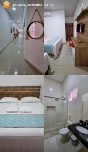 a collage of four pictures of a hotel room at Pousada Nordestina in Riachão