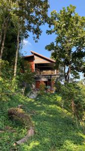 a house on the side of a hill with trees at ภูคำฮ้อมคลิฟฟ์ลอดจ์ แอนด์ โฮมสเตย์ Phu come home cliff Lodge & Homestay in Ban Phu Hi