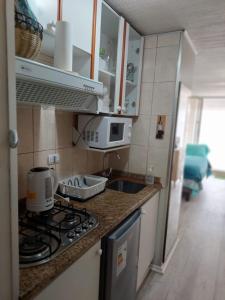 a small kitchen with a stove and a sink at Sunset View in Viña del Mar