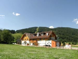 ein großes Haus auf einem Hügel mit grünem Feld in der Unterkunft Apartment close to skiing in Sankt Margarethen im Lungau