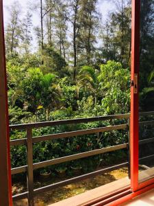 an open window with a view of a garden at Coorg West End Home Stay in Madikeri