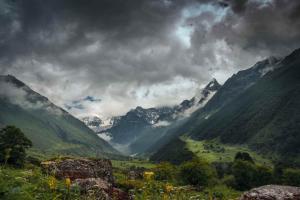 a view of a valley with mountains in the background at Odyssey Stays Ghangaria - 9Kms Trek from Pulna, Govindghat in Lokpāl