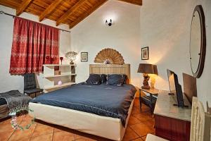 a bedroom with a bed and a desk with a television at Finca OASIS Fataga in Maspalomas +83 photos