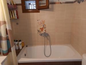 a bath tub with a shower in a bathroom at ΠΗΛΙΟ- ΤΟ ΕΞΟΧΙΚΟ ΤΗΣ ΑΝΝΑΣ- ΑΦΗΣΣΟΣ in Afissos