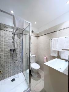 ein Badezimmer mit Dusche, Toilette und Waschbecken in der Unterkunft Résidence Marie Diane - Duplex Coté Mer D in Propriano