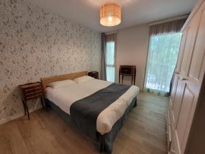 羅卡馬杜爾的住宿－L'Appartement des Esclargies，一间卧室设有床、窗户和一盏灯。