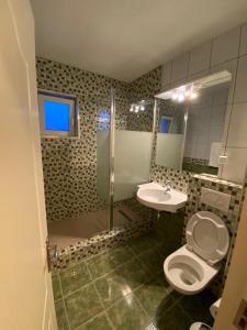 a bathroom with a toilet and a sink at Vila David in Baile Unu Mai
