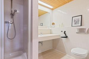 a bathroom with a shower and a sink and a toilet at Apartment 2205 Kanzelhöhe in Treffen