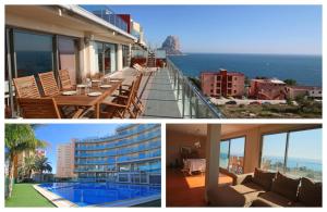 a collage of three pictures of a house with a view of the ocean at Homeincalpe Borumbot in Calpe