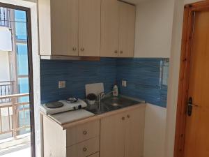 a small kitchen with a sink and a sink at Blue Horizon in Nei Poroi
