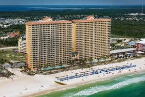 an aerial view of a hotel on a beach at Calypso 3-406 - Paradise by the Pier in Panama City Beach