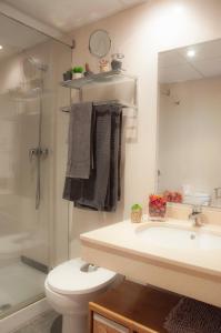 a bathroom with a toilet and a sink and a shower at MalagaOlé Centro in Málaga