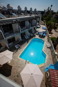 an aerial view of a hotel with a swimming pool at Crystallo Apartments in Paphos