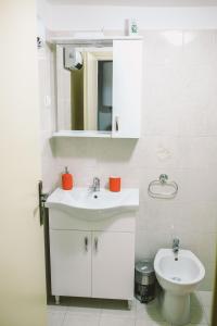 a bathroom with a white sink and a toilet at Apartman studio Baladur in Roč