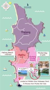 a map of prawney bay and its attractions at Panwaburi Beachfront Resort - SHA Extra Plus in Panwa Beach