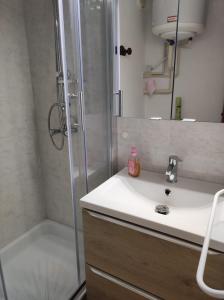 bagno con doccia, lavandino e doccia di St Pierre La Mer,Appartement T2 en residence calme a Fleury