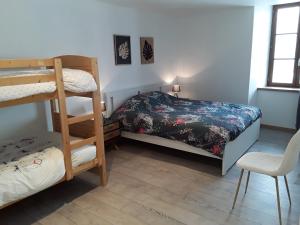 a bedroom with two bunk beds and a ladder at Gite de la Diligence in Le Fied