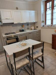 a kitchen with a table with chairs and a sink at Casa dell'Agrifoglio in Caselette