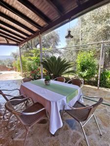 - une table et des chaises sur la terrasse dans l'établissement Lora's House, à Velonádes