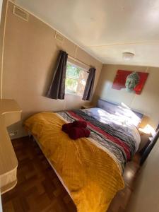 Posteľ alebo postele v izbe v ubytovaní Mobilhome sous chalet en bois à la ferme