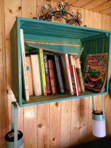 una mensola piena di libri su un muro di Maringotka Ivetka a Luže Altre 7 foto