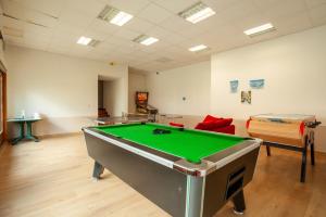a room with a pool table and a couch at LE NID DU BIRDIE, Giez, Proche du lac d’Annecy in Giez