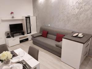 een woonkamer met een bank en een tv bij Apartment Hrzic Malinska in Malinska