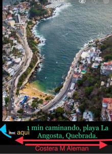 an aerial view of a beach and the ocean at Sobre Costera, 1min La Quebrada, 3m playas/yates in Acapulco