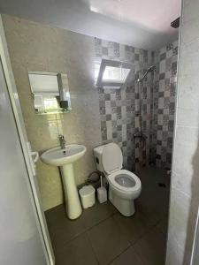 ein Bad mit einem WC und einem Waschbecken in der Unterkunft Qiwi House in Ureki