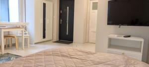 Televízia a/alebo spoločenská miestnosť v ubytovaní Nowe Apartamenty na Gryfa