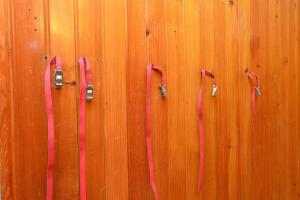 a wooden wall with pink ribbon on it at Apartment Sky Cervinia in Breuil-Cervinia