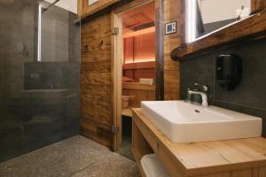 een badkamer met een wastafel en een douche bij SunApart by Apart4you in Haus im Ennstal