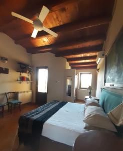 アグリジェントにあるB&B La Casetta degli Aranciのベッドルーム1室(ベッド1台、シーリングファン付)